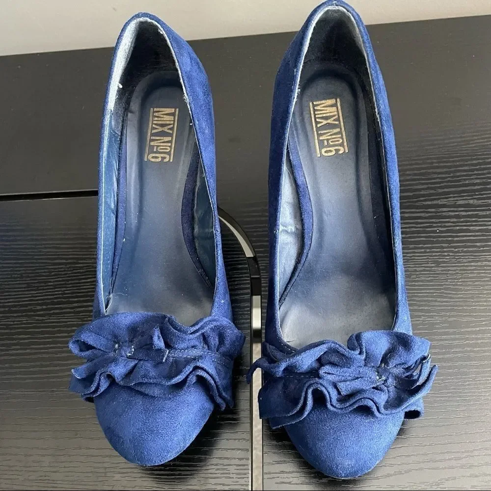 Mix No. 6 Olivia Blue Ruffle Toe Wedge Shoe, 9.5